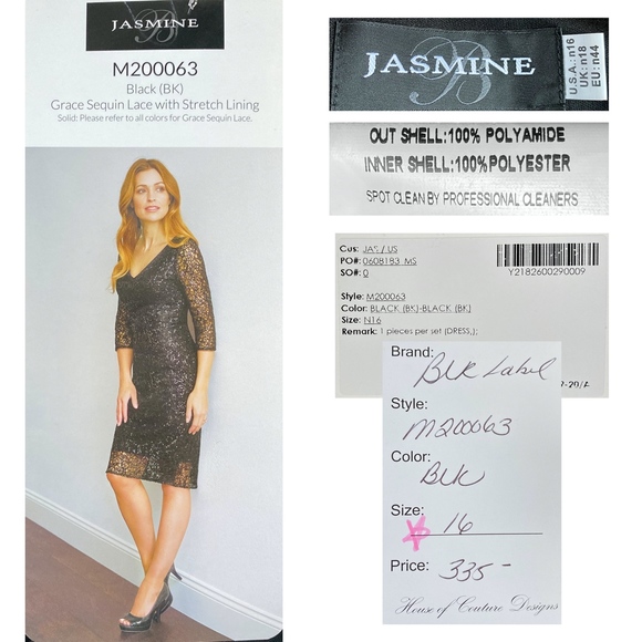 JASMINE BLACK LABEL Grace Sequin Lace V Neck Dress - Picture 8 of 8